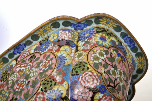 19C Chinese Cloisonne Enamel Planter Flower & Butterfly - Picture 6 of 11