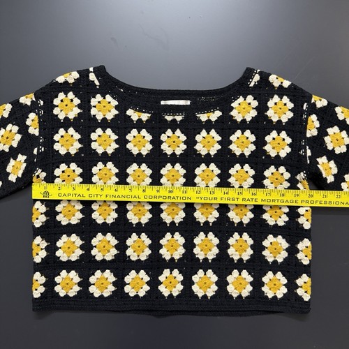 Industry Republic Clothing Crop Häkel Schwarz Top Weiß Gelb Boho Blumen Small - Bild 8 von 10