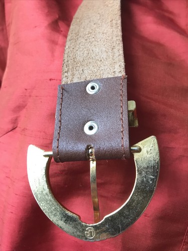 Vintage Brown And Gold Art Deco Leather Belt Size XS-S NEW No Tags Unbranded - Picture 6 of 12