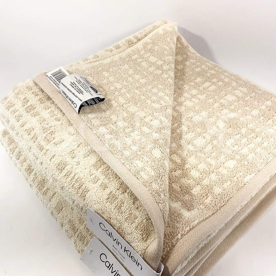 Juego de toallas de baño Calvin Klein 2 piezas beige 100 % algodón nuevo Foto 3 de 4