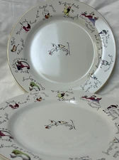 2 Rosanna Twelve Days of Christmas  Dinner Plates Holiday Retro 11" Gold Rim EUC
