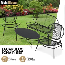 3 Piece Patio Set[2 ACAPULCO CHAIRS+TEMPERED GLASS SIDE TABLE] Outdoor Furniture