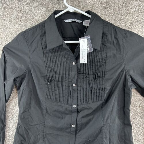 NWT Signature by Larry Levine Women's Tunic Button Up Size Large Black - Picture 2 of 10