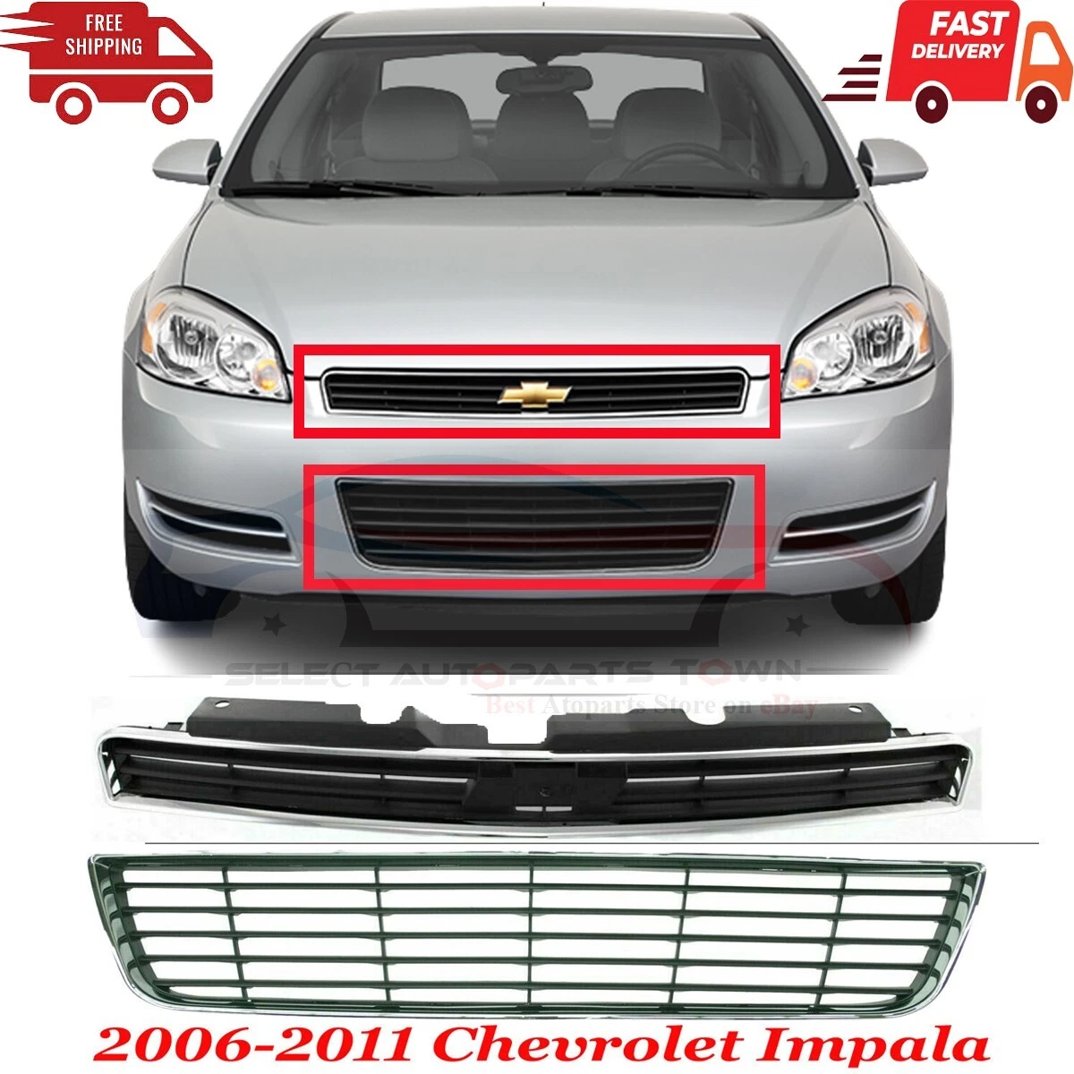 New Fits 2006 2011 Chevrolet Impala Front Bumper Upper Lower