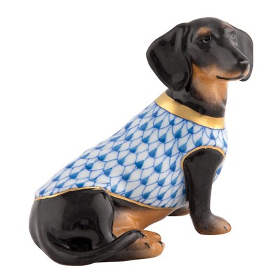 HEREND, DACHSHUND WITH SWEATER,  BLUE FISHNET #VHB-16250,  NEW,  MINT & BOX!
