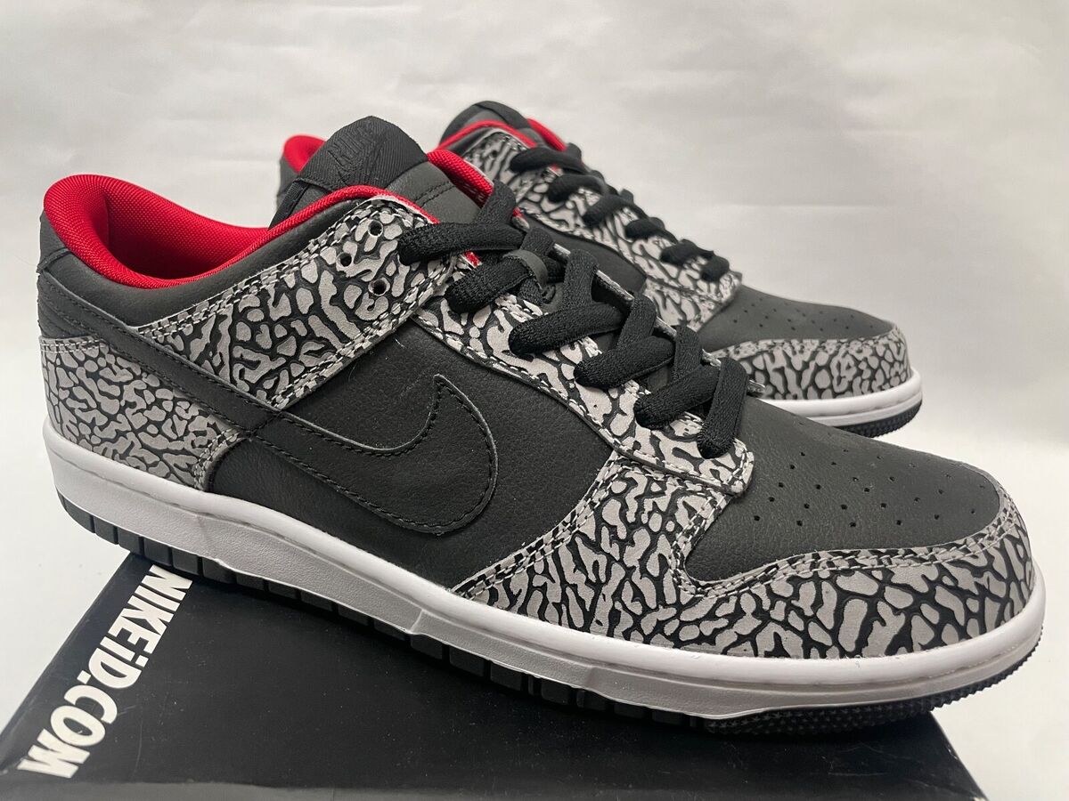 Nike Dunk Low ID 11.5 By You Black Red Cement Grey Elephant Nike Dunk Low ID 11.5 By You Black Red Cement Grey Elephant