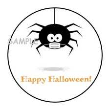 30 HAPPY HALLOWEEN SPIDER WEARING MASK ENVELOPE SEALS LABELS STICKERS 1.5" ROUND