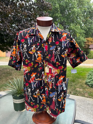 David Carey Originals Day of Dead Fiesta Dance Button Up Shirt Skeletons M NWT