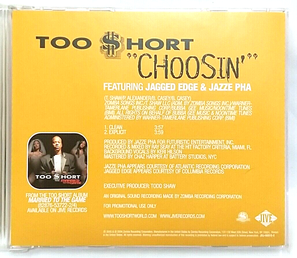 CD) Too $hort Feat. Jagged Edge & Jazze Pha – Choosin', Promo, JDJ