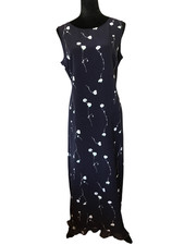 Sleeveless Maxi Dress Norton McNaughton, Bottom Sheer Ruffle Navy White Floral L