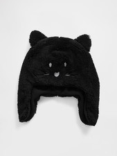 NWT GAP Faux Fur Kitty Cat Ears Trapper Hat Black Unisex Boy Girl XS S 12-24m