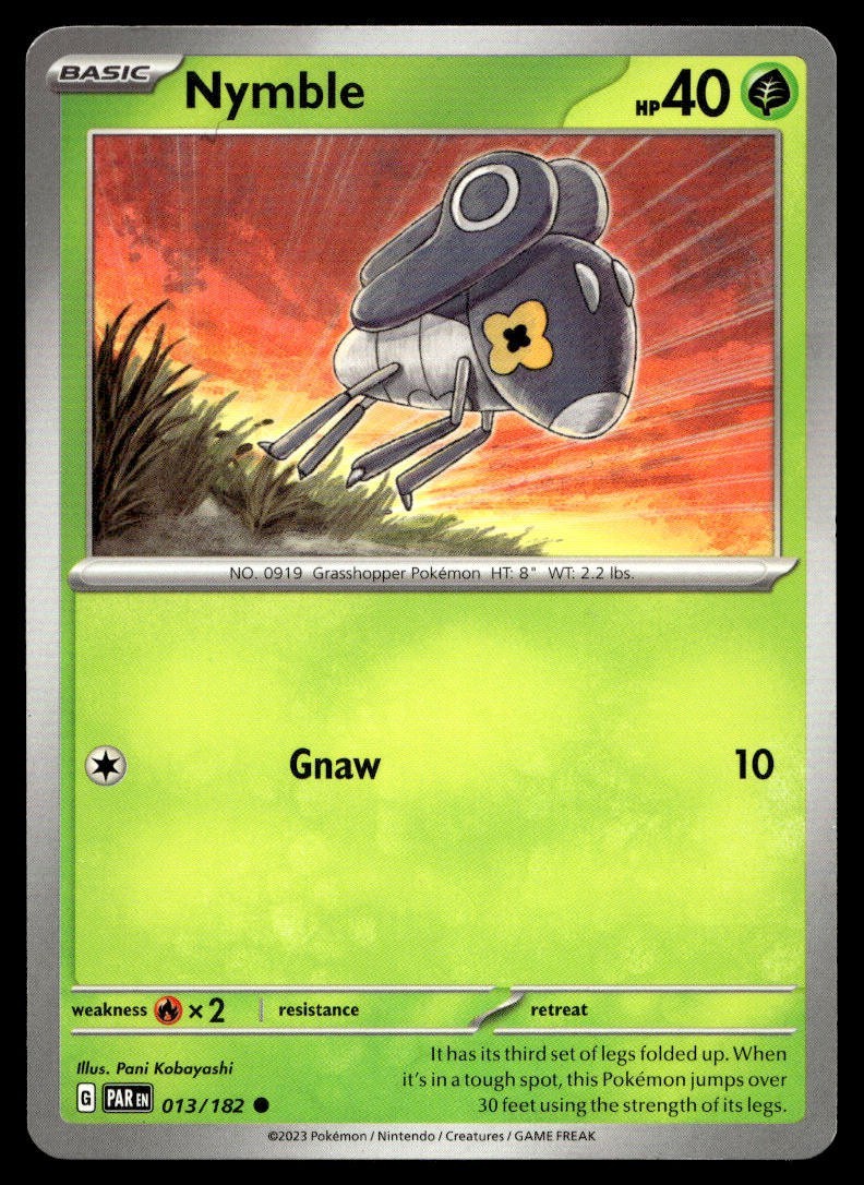 Nymble 13/182 Pokemon Card Paradox Rift Common 40 HP Lightly Played LK