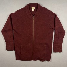 Vintage LL Bean Full Zip Cardigan Mens XLT Burgundy Shetland Wool Sweater Pocket