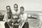 VTG 1950 Photo Handsome Affectionate Beefcake Man w Swimsuit Bulge Gay Interest — photo 1