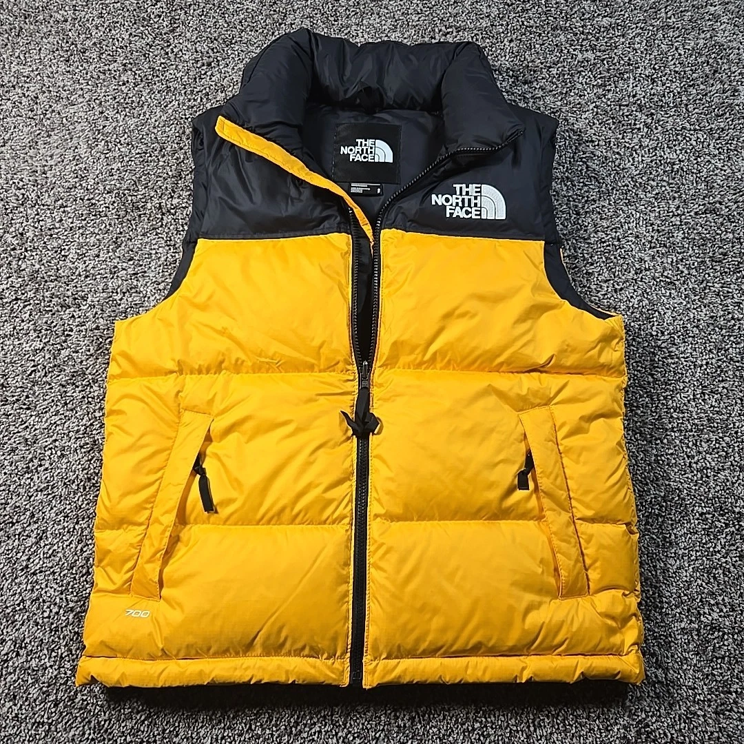 The North Face Vest Mens SM Yellow Black Nuptse 700 Goose Down 1996 Retro Puffer
