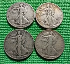 Walking Liberty Half Dollars, 1937-S, 1941-D, 1944 X2, Lot of 4 90% Silver Coins