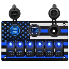 Aluminum Rocker Switch Panel with American Flag Pattern 6P ON Off Toggle Swit...