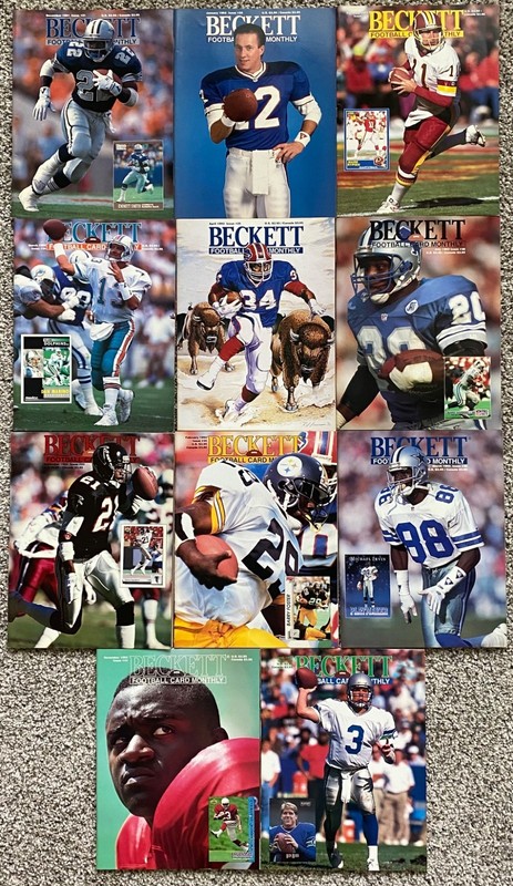 11 Beckett Football Card Monthly price guides range from Dec. 1991 to March 1994