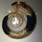 Gold Tone Black Enamel Panther Brooch Pin Clear Crystal Rhinestone Faux Pearl — photo 6