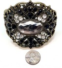 Vintage Bronze Tone Rhinestone Filigree Hinge Bracelet 67.6g — photo 4