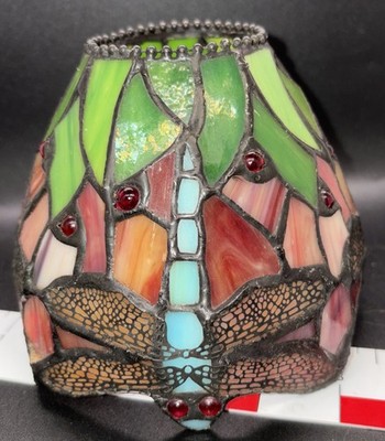 Vtg Dragonfly Stained Glass Lamp Shade Tiffany Style Small Arts & Crafts Mission