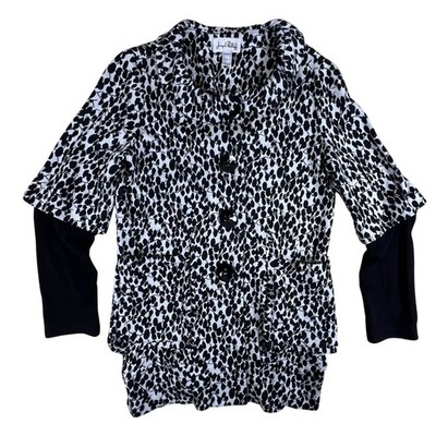 Vintage Joseph Ribkoff Jacket 10 Black White Abstract Convertible Sleeve Blazer