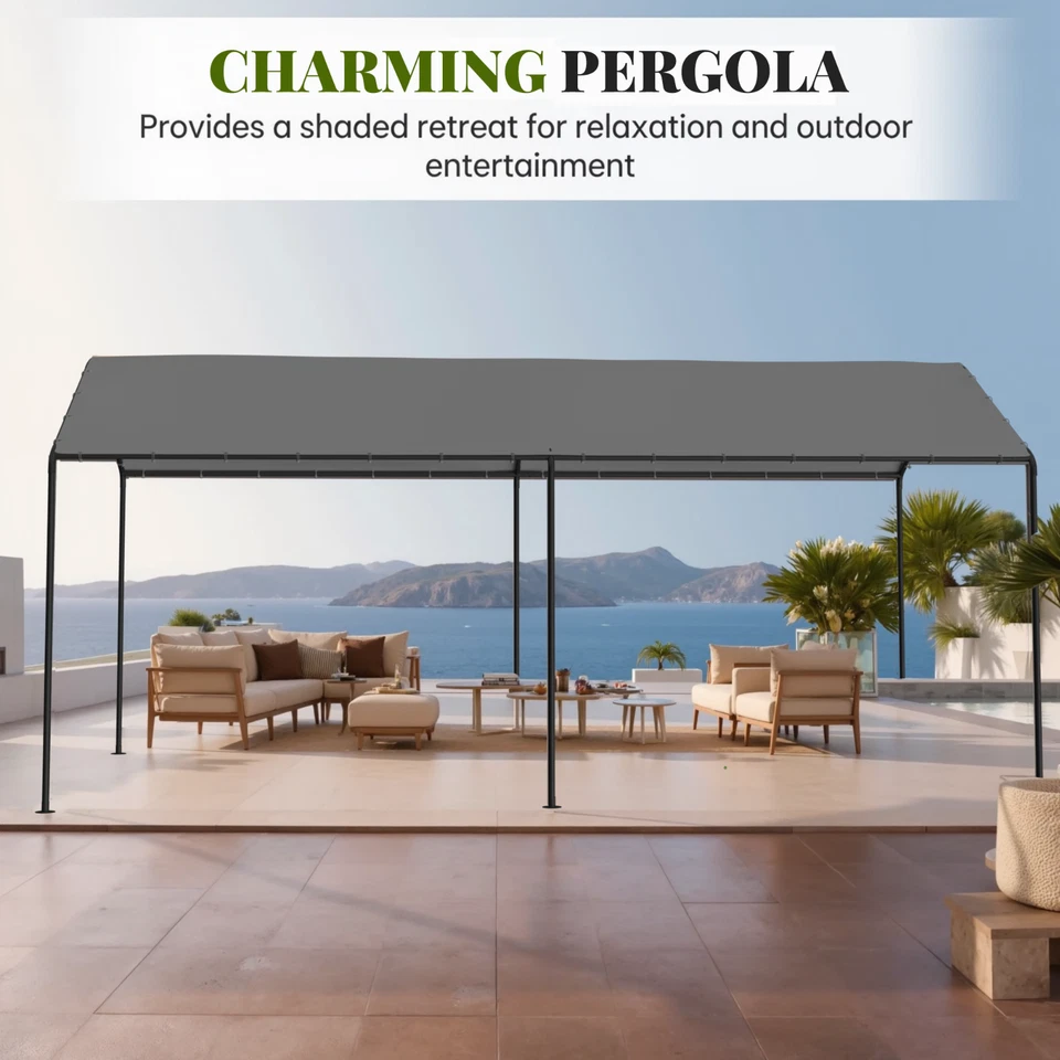 10‘ x 20’ Heavy Duty Grey Garage All-Season Outdoor Carport Car Canopy with Tarp - Image 4 of 4