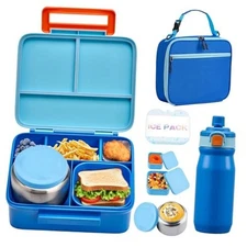  Kids Bento Box Set - Includes 8oz Soup Thermo, Insulated Lunch Bag & 17oz Blue