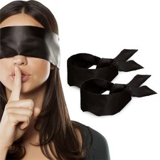Lang Horn 2 pcs Silk Satin Blindfold Eye Mask 2 Count Pack of 1 , Black