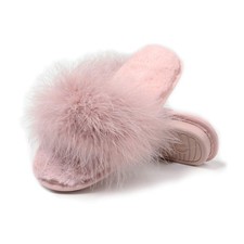 Women's Furry Open Toe Fuzzy Memory Foam House Slippers Dark 8.5-9, Pink