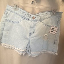 Women's Light Wash Denim Cut Off Shorts Frayed Hem 5-Pocket Button Size 5