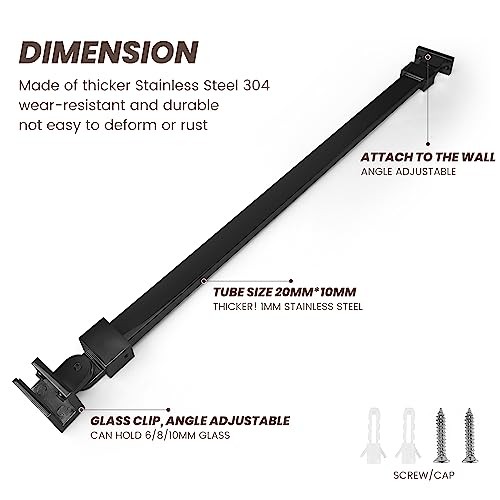 Barra de soporte de puerta de vidrio para ducha, soporte de pared a vidrio para 1/4" (6 mm), 18 pulgadas negro - Imagen 5 de 7