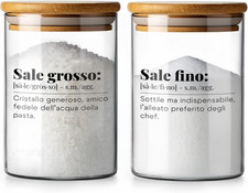 TUNDRA - Set 2 Barattoli Sale Fino E Grosso in Vetro Borosilicato Con Chiusura E