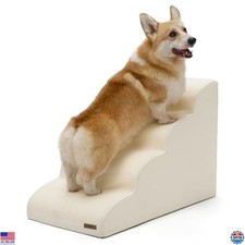Dog Stairs for Large Dogs, 4 Steps Ramp with CertiPUR-US Foam, Non-Slip, Beige