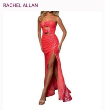 Rachel Allan Coral Sequin Sweetheart Sheath Gown Women Cut-Out High Slit size 0