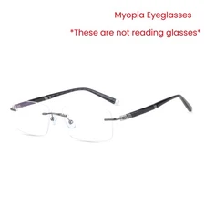 Men's Rimless Polycarbonate Anti-reflective Nearsighted Eyeglasses for Distance