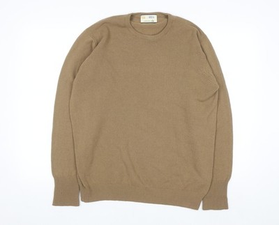 Marks and Spencer Herren Beige Lammwolle Rundhalsausschnitt Pullover Medium