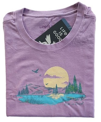 Life Is Good SS Shirt Crusher Tee PEACEFUL LAKE Sun Mountains Chest44 Womens L