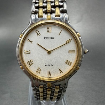Seiko Dolce Watch Men 32mm White Dial Two Tone Round 5E30-6A00 New Battery