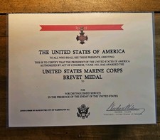 US MARINE CORP BREVET Medal ☆ COMMEMORATIVE Plaque CERTIFICATE 8½ x 11 ☆USA