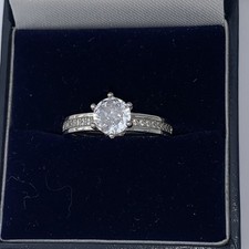 925 Sterling Silver Moissanite Solitaire Ring with channel set side stones 