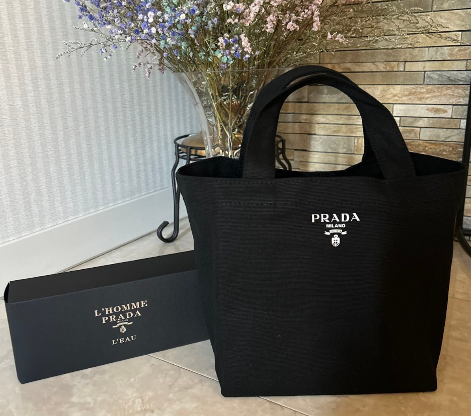 2025 Prada Black Soft Canvas Cosmetics Bag Beauty Handle Tote VIP
