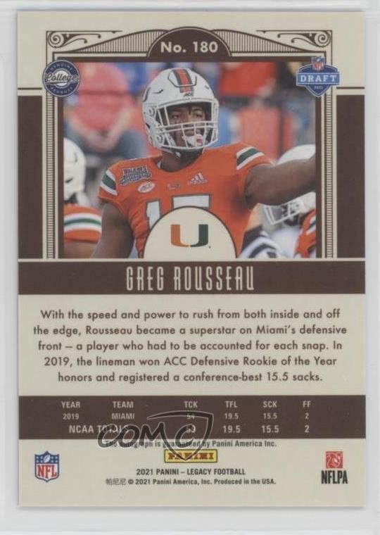 2021 Legacy Rookies Premium Penmanship Silver Greg Rousseau Rookie Auto RC rf2