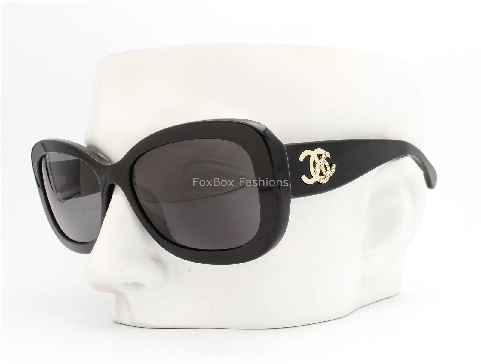 Chanel ch5468BA 622/T8 Sunglasses Black Gold CC Logo Polarized Leather Case NWT