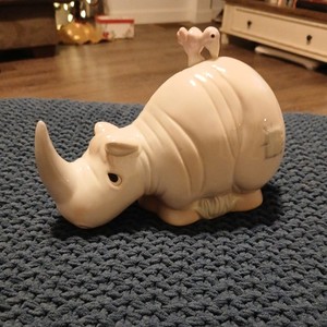Vtg Enesco Rhino Bird Figurine Nightlight 1990 S. Butcher Design Precious Moment