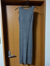 Gray M Sleeveless Long Knit Dress with Built-in Bra