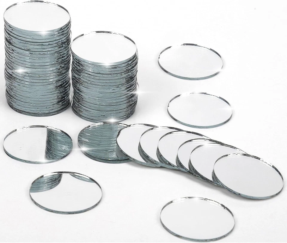 60 azulejos de espejo de vidrio redondos sin terminar - perfectos para manualidades y decoración hágalo usted mismo Foto 3 de 4