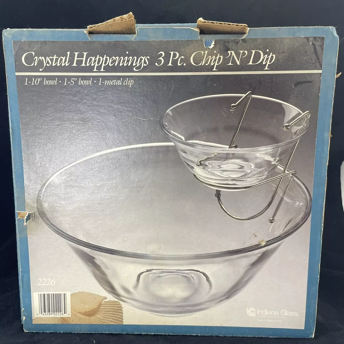 Indiana Glass Crystal Happenings 3 Piece Chip and Dip Set Vintage