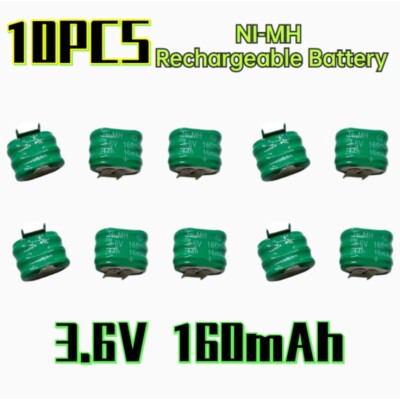 10x 3.6V Rechargeable Battery Ni-MH With 2 Pins/Tabs For PLC Data Backup 160MAH