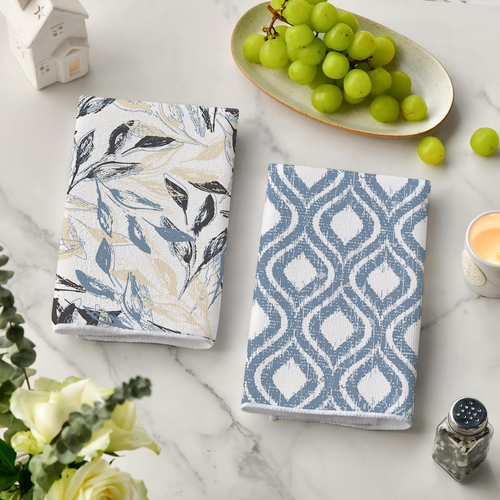 Blue Floral Leaves Boho Kitchen Towels Dish Towels, 18X26 Inch Seasonal Decorati - Picture 3 of 12